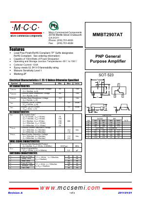 MMBT2907AT Datasheet PDF Micro Commercial Components
