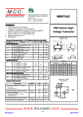 MMBTA92 Datasheet PDF Micro Commercial Components