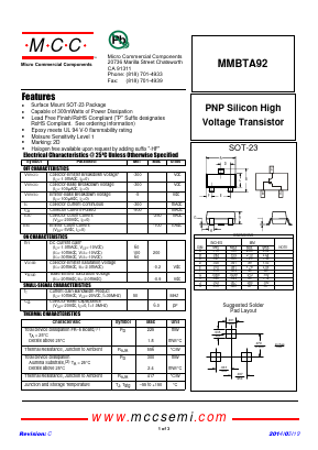 MMBTA92 Datasheet PDF Micro Commercial Components