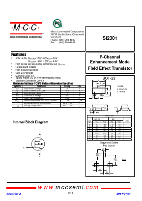 SI2301-TP Datasheet PDF Micro Commercial Components