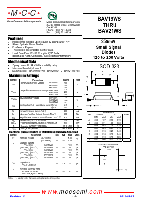 BAV19WS Datasheet PDF Micro Commercial Components