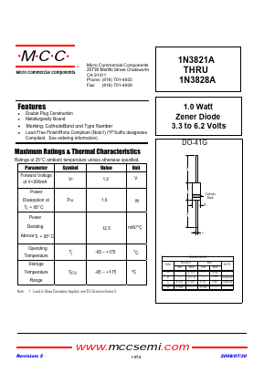 1N3821 Datasheet PDF Micro Commercial Components