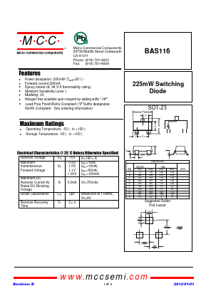 BAS116-TP Datasheet PDF Micro Commercial Components