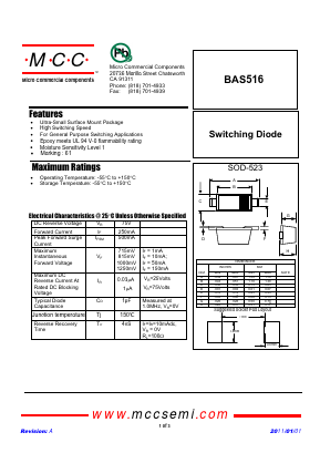 BAS516 Datasheet PDF Micro Commercial Components