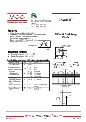 BAW56WT Datasheet PDF Micro Commercial Components