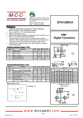 DTA124ECA-TP Datasheet PDF Micro Commercial Components