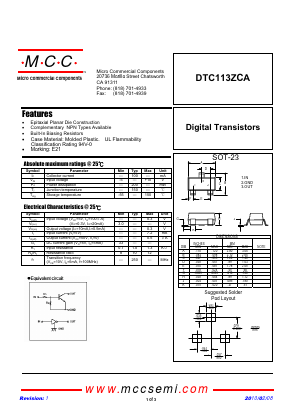 DTC113ZCA Datasheet PDF Micro Commercial Components