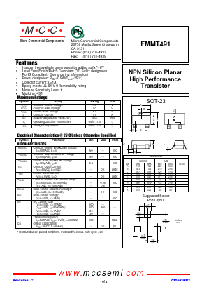 FMMT491 Datasheet PDF Micro Commercial Components