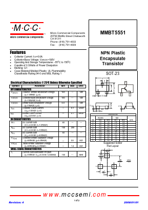 MMBT5551 Datasheet PDF Micro Commercial Components