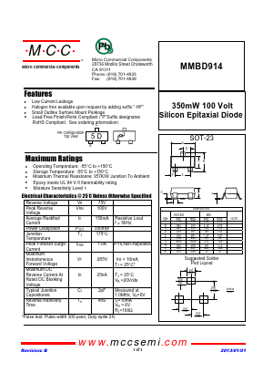 MMBD914-TP Datasheet PDF Micro Commercial Components