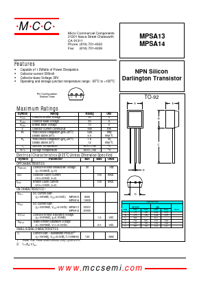 MPSA13 Datasheet PDF Micro Commercial Components