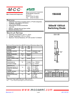 1N4448 Datasheet PDF Micro Commercial Components