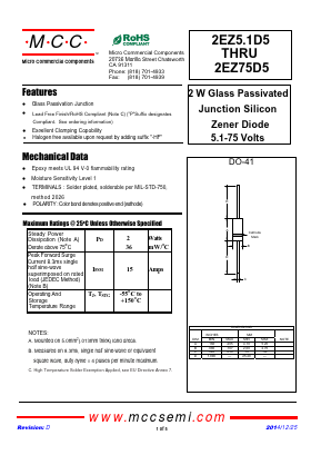 2EZ51D5-TP-HF Datasheet PDF Micro Commercial Components