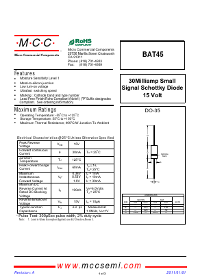 BAT45 Datasheet PDF Micro Commercial Components