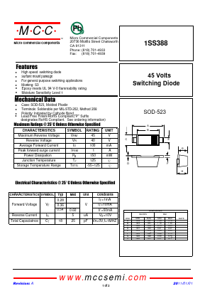 1SS388 Datasheet PDF Micro Commercial Components