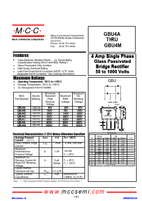 GBU4A Datasheet PDF Micro Commercial Components