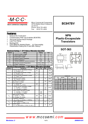 BC847BV Datasheet PDF Micro Commercial Components