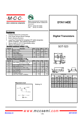 DTA114EE-TP Datasheet PDF Micro Commercial Components