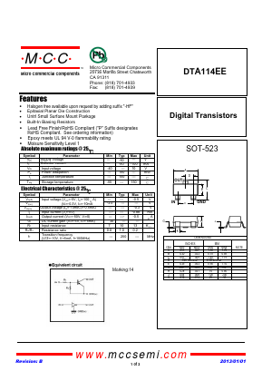 DTA114EE-TP Datasheet PDF Micro Commercial Components