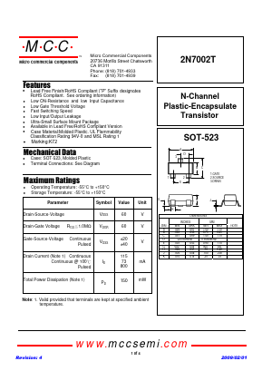 2N7002T Datasheet PDF Micro Commercial Components