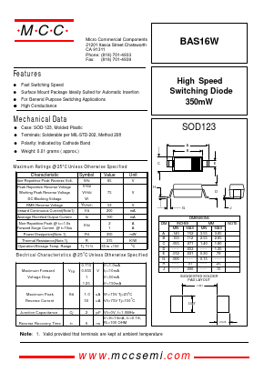 BAS16W Datasheet PDF Micro Commercial Components