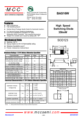 BAS16W Datasheet PDF Micro Commercial Components