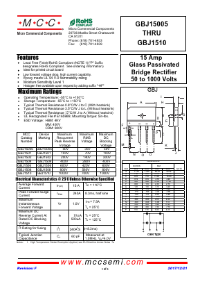 GBJ1504 Datasheet PDF Micro Commercial Components