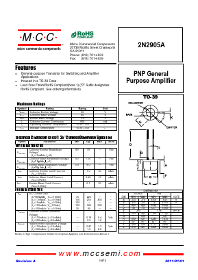 2N2905A Datasheet PDF Micro Commercial Components