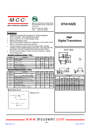 DTA143ZE Datasheet PDF Micro Commercial Components