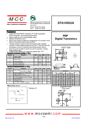 DTA143XUA Datasheet PDF Micro Commercial Components