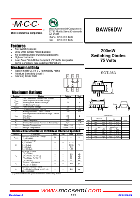 BAW56DW Datasheet PDF Micro Commercial Components