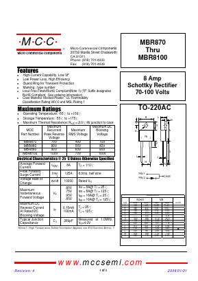 MBR870-BP Datasheet PDF Micro Commercial Components