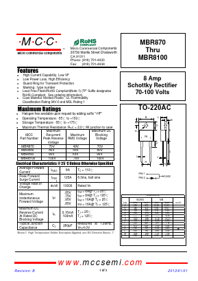 MBR870 Datasheet PDF Micro Commercial Components