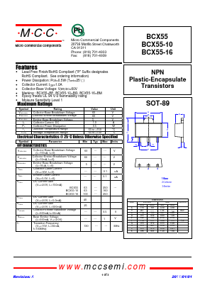 BCX55 Datasheet PDF Micro Commercial Components