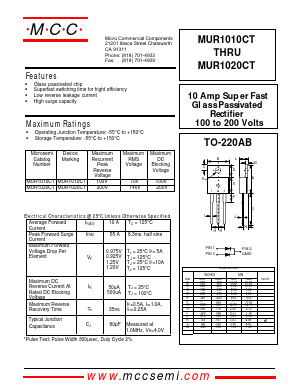 MUR1020CT Datasheet PDF Micro Commercial Components