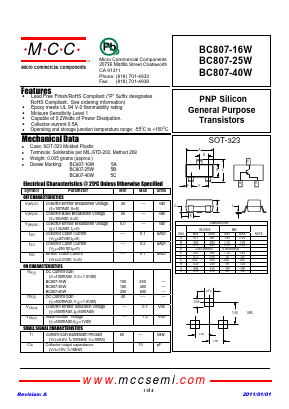 BC807-25W-TP Datasheet PDF Micro Commercial Components