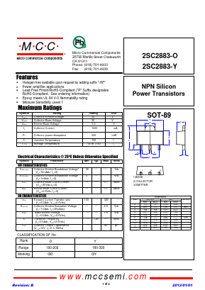 2SC2883-Y-TP Datasheet PDF Micro Commercial Components