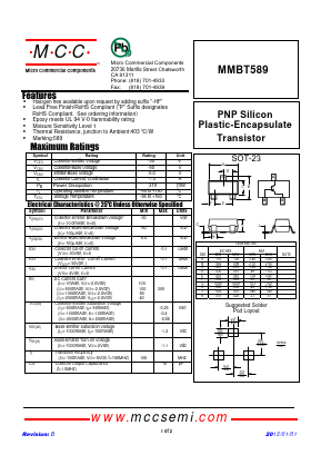 MMBT589 Datasheet PDF Micro Commercial Components