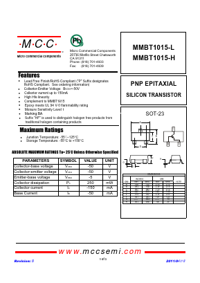 MMBT1015-L Datasheet PDF Micro Commercial Components