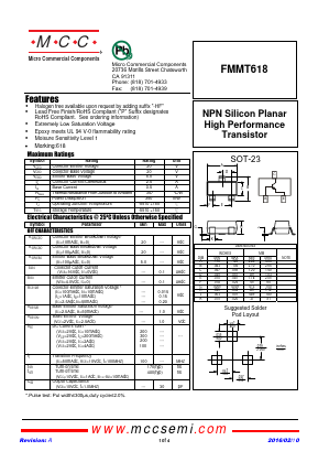 FMMT618 Datasheet PDF Micro Commercial Components