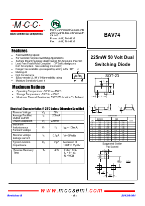 BAV74 Datasheet PDF Micro Commercial Components