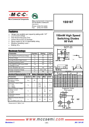 1SS187 Datasheet PDF Micro Commercial Components