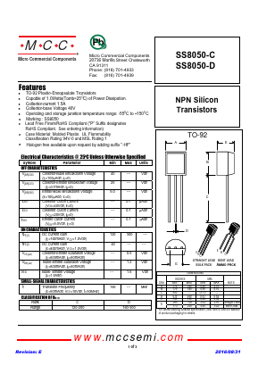 SS8050-D Datasheet PDF Micro Commercial Components