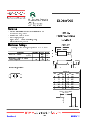 ESD18VD3B-TP-HF Datasheet PDF Micro Commercial Components
