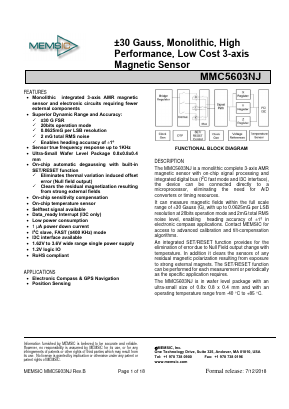 MMC5603NJ Datasheet PDF MEMSIC Semiconductor (Tianjin) Co., Ltd.