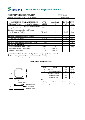 SB260 Datasheet PDF Micro Electro Magnetical Tech