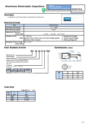 NPC13V152VTR12.5X20 Datasheet PDF MERITEK ELECTRONICS CORPORATION
