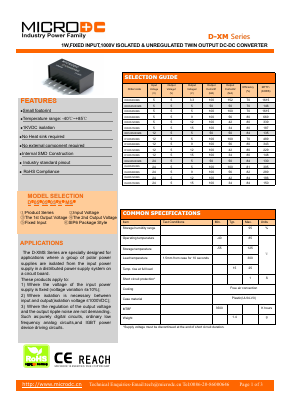 D120505XMS Datasheet PDF Microdc power Technology Co., Ltd