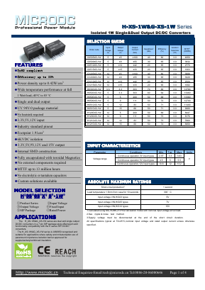 H1205XS-1W Datasheet PDF Microdc power Technology Co., Ltd