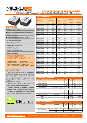 WRA-YD-20W Datasheet PDF Microdc power Technology Co., Ltd